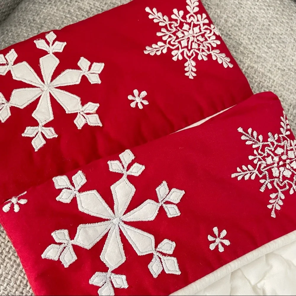 SET of 2 Vintage Quilted Snowflake Holiday Stockings